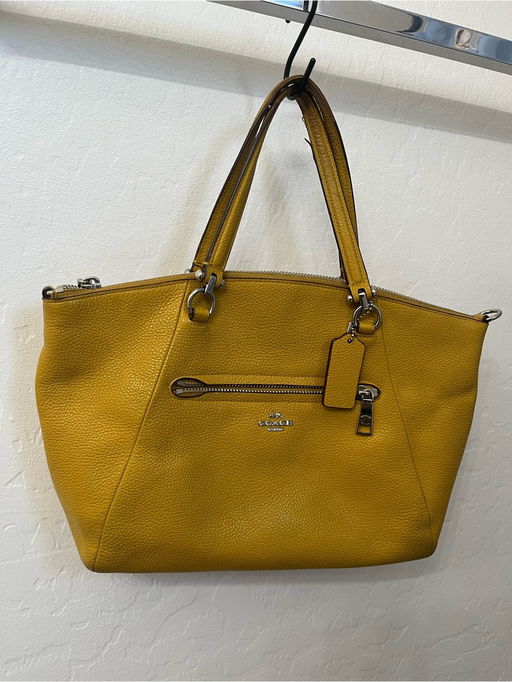 Coach Yellow Pebbled Leather Tote with Top Handles